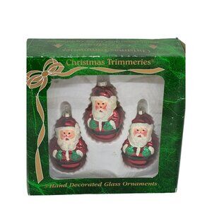 NEW VTG Bradford Glass Santa Christmas Ornaments Set of 3 w/ Box 3" Classic MCM